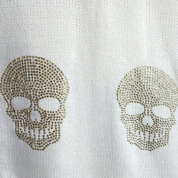 NWT Quiet Luxury Acrylic Off-White Knitted Throw Blanket Gold Rhinestone Skulls - Picture 1 of 6